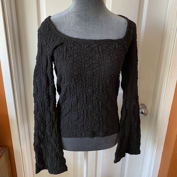 Old Navy Sheer Blouse Women’s Size Medium Black Stretch NWT Boat Neck - Picture 1 of 9